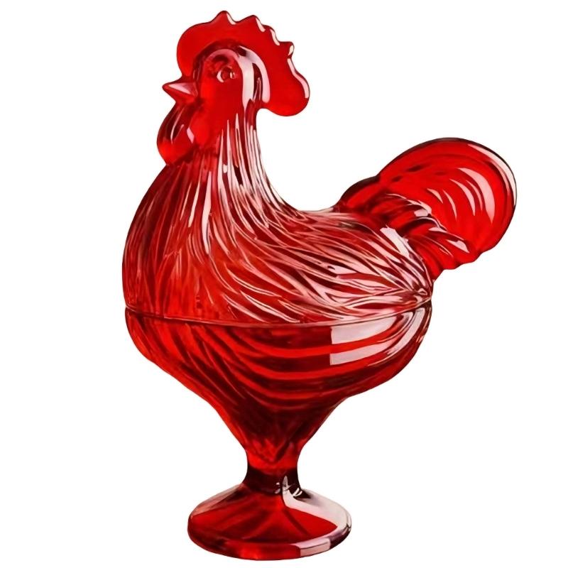 652F Glass Crystal Cocks-Shape Candy Dishes Creative Chicken Fruit Bowl with Lid Table Decoration Dessert Plate Home Decors
