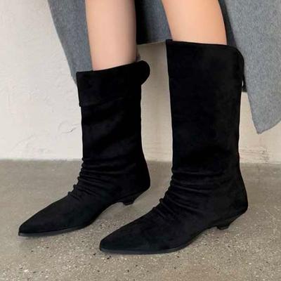 Женские ботильоны с острым носком, замшевые туфли на каблуке, зимнее платье, роскошные дизайнерские ботинки 2025, новый тренд, элегантные ботильоны для женщин