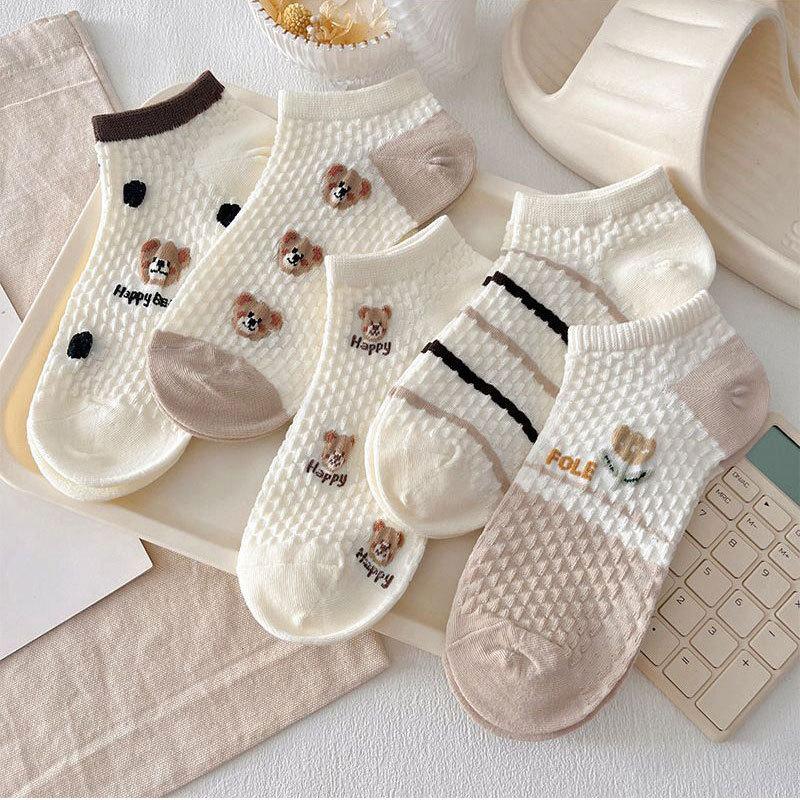 5 пар 3D текстурированных милых мультяшных носков с сердечками, удобные и дышащие короткие носки, женские чулки и чулочно-носочные изделия