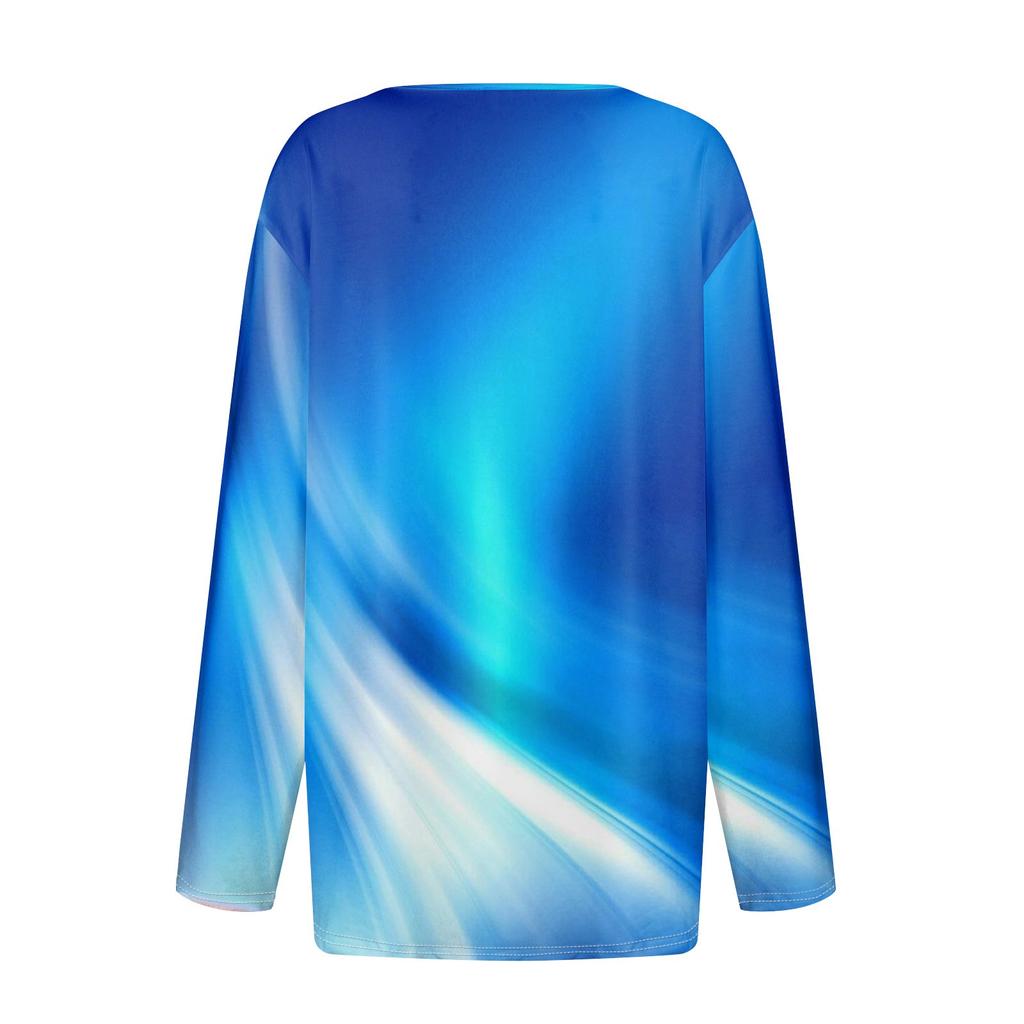 Женская модная повседневная футболка с v-образным вырезом и длинным рукавом с принтом, топ на пуговицах