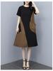 Летнее платье с коротким рукавом в стиле колор-блок, корейский стиль, большого размера, свободного кроя, стройнящее, с карманами