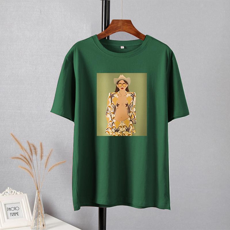Женские футболки Hirsionsan High Street с графическим рисунком, летние мягкие футболки с круглым вырезом и короткими рукавами, 2023, повседневные свободные хлопковые базовые женские топы