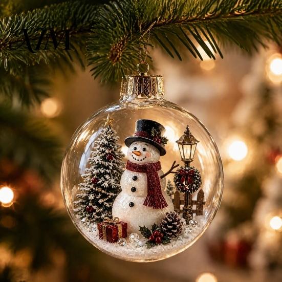 Christmas Gifts for Family Story Ornament, Acrylic Hanging Angel Santa Claus Holiday Home Decorations Candy House Designs, Ball Shape Festive
