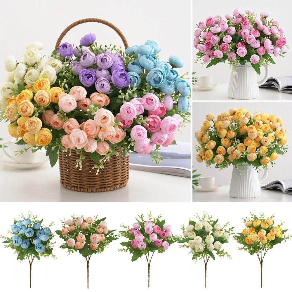 15 Heads Tea Rose Artificial Flower Multicolor Faux Flower Simulation Rose Flower Home Decoration