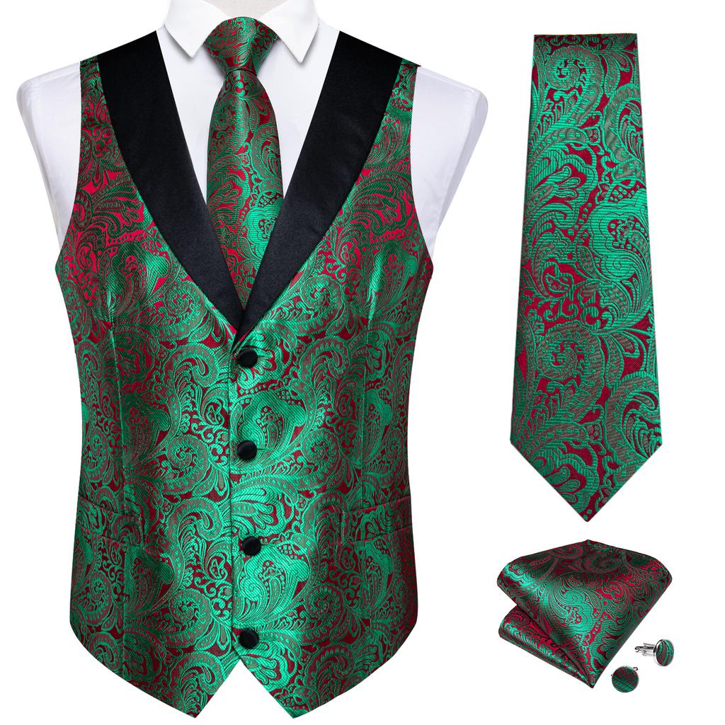 Mens Silk Slim Waistcoat Dark Purple Paisley Wedding Suit Vest Tie Cufflinks Set