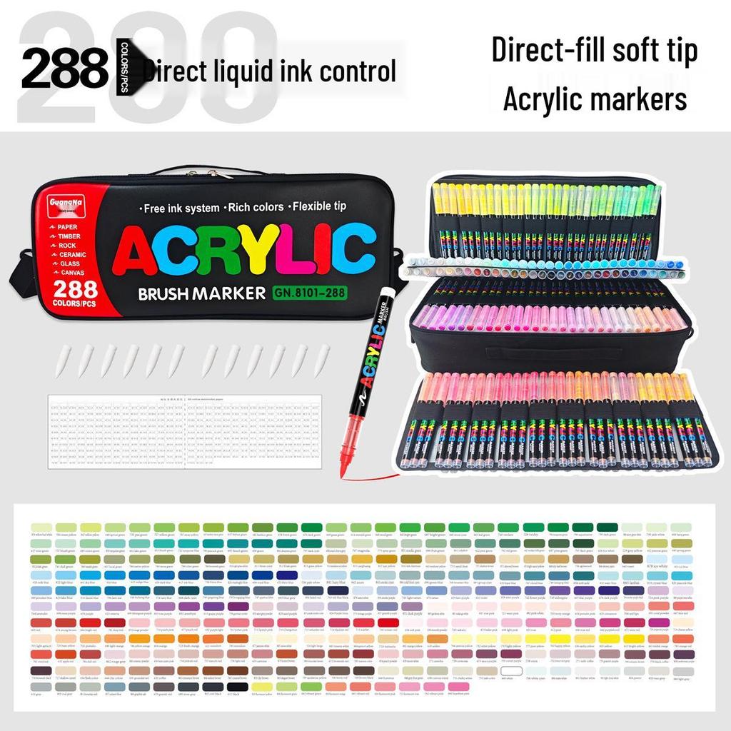 Акриловый маркер Guangna 8101 с жидким мягким наконечником - 288 цветов для DIY граффити и боди-арта