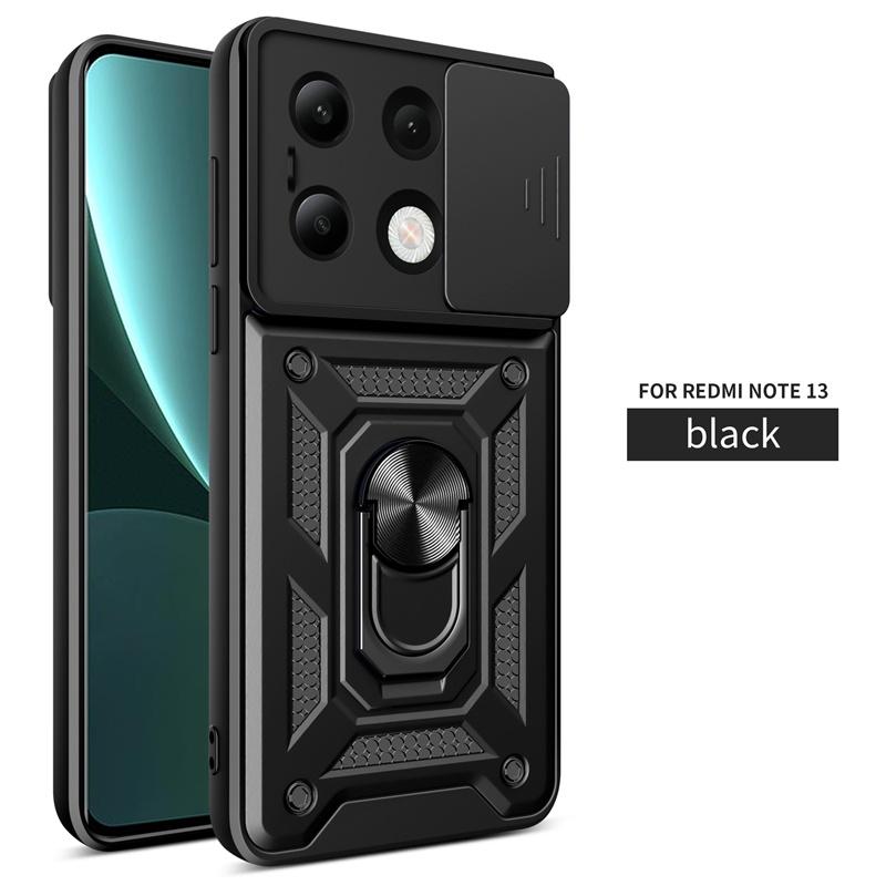 Для Xiaomi Redmi Note 13 4G Чехол Сдвижная Защита Объектива Противоударные Бронированные Чехлы Для Редми Ноут 13 Ноут13 Магнитный Держатель Кольцо Крышка