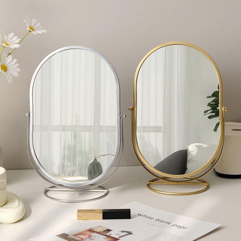 Oval Makeup Mirror Light Luxury Desktop Stand Mirror Iron Art Vanity Mirror  Student Dormitory