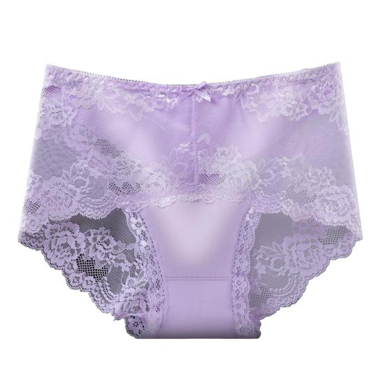 Women Panties Mid Waist Lace Hollow Out Good Breathability Butt-lifted Underpants Solid Color Moisture-wicking Briefs for Sport Work