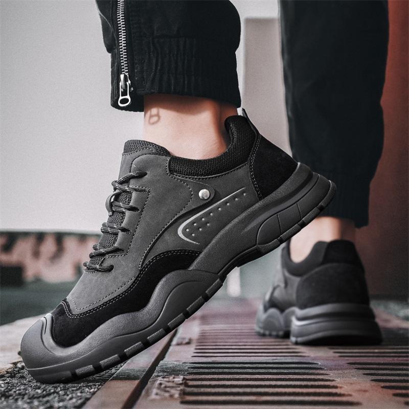Fashion New Trend Genuine Leather Mens Casual Trainers Non Slip Outdoor Casual Footwear Man Classic New Handmade Leisure Hiking Sneakers