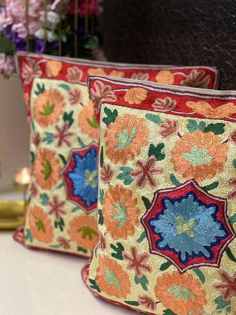 Pair of Kashmiri Cushion Covers- 16*16 Inches