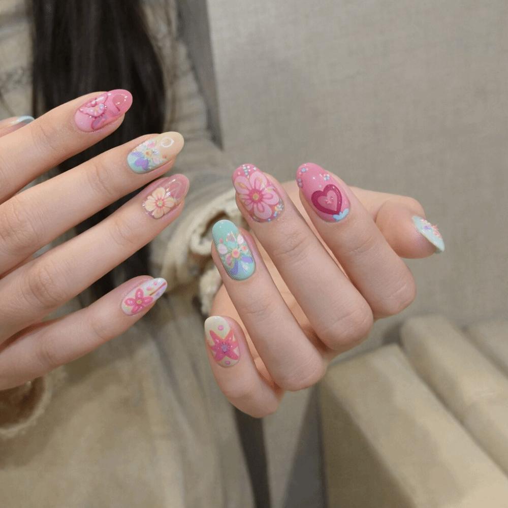 30Pcs 3D False Nails Pearl Flowers Nail Extensions New Almond Nail Women Use