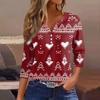 Women's T Shirt Christmas Print Button 3/4 Sleeve Daily Weekend Fashion Basic V- Neck Regular Top
