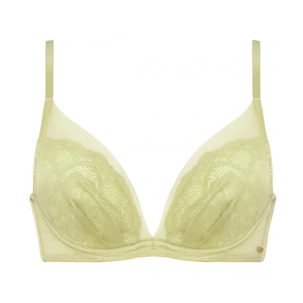 AMOSTYLE Deep V Bra Panty Set Classic M009 Size F65M & 2, Lace, (Green Tea),
