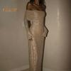 Lady Evening Dress Bateau Neckline Off Shoulder Long Sleeves Shimmering Sequin Bronzing Strapless Bodycon Prom Cocktail Party Maxi Dress