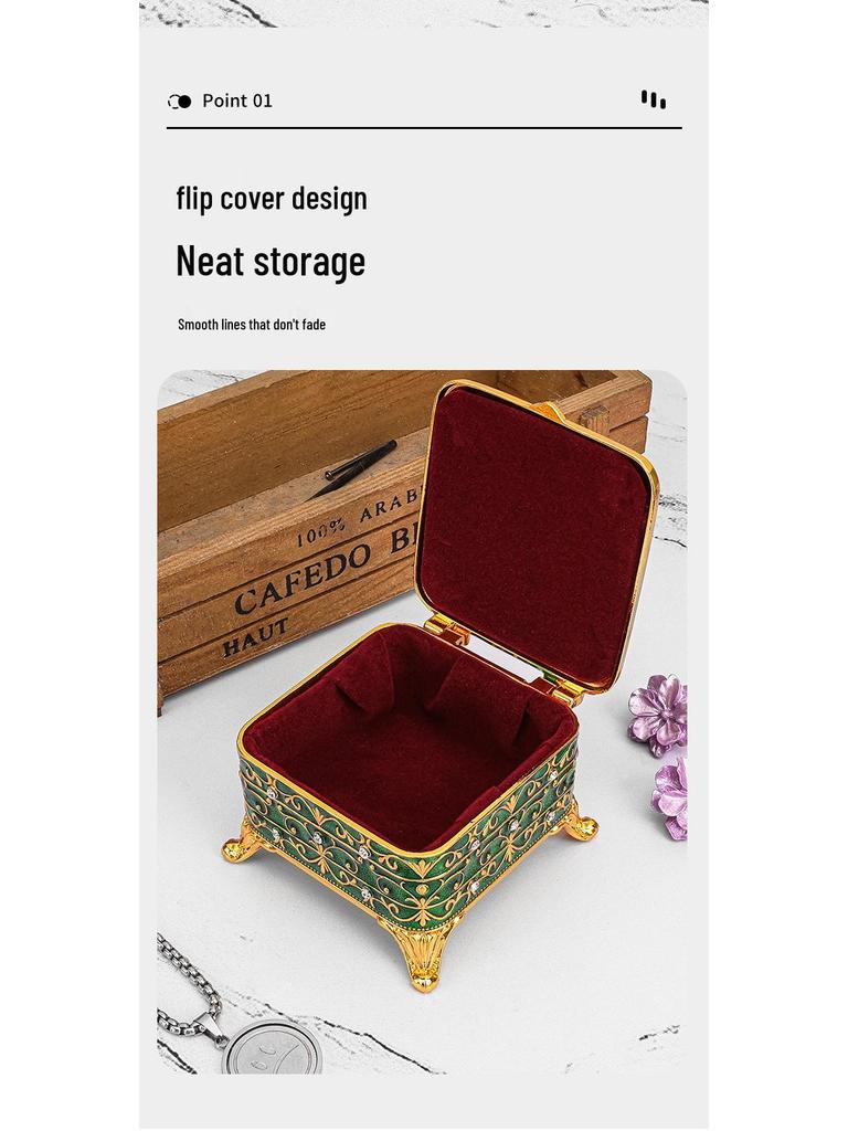 European Retro Luxury Princess Enamel Jewelry Box - Exquisite Metal Necklace Storage Box