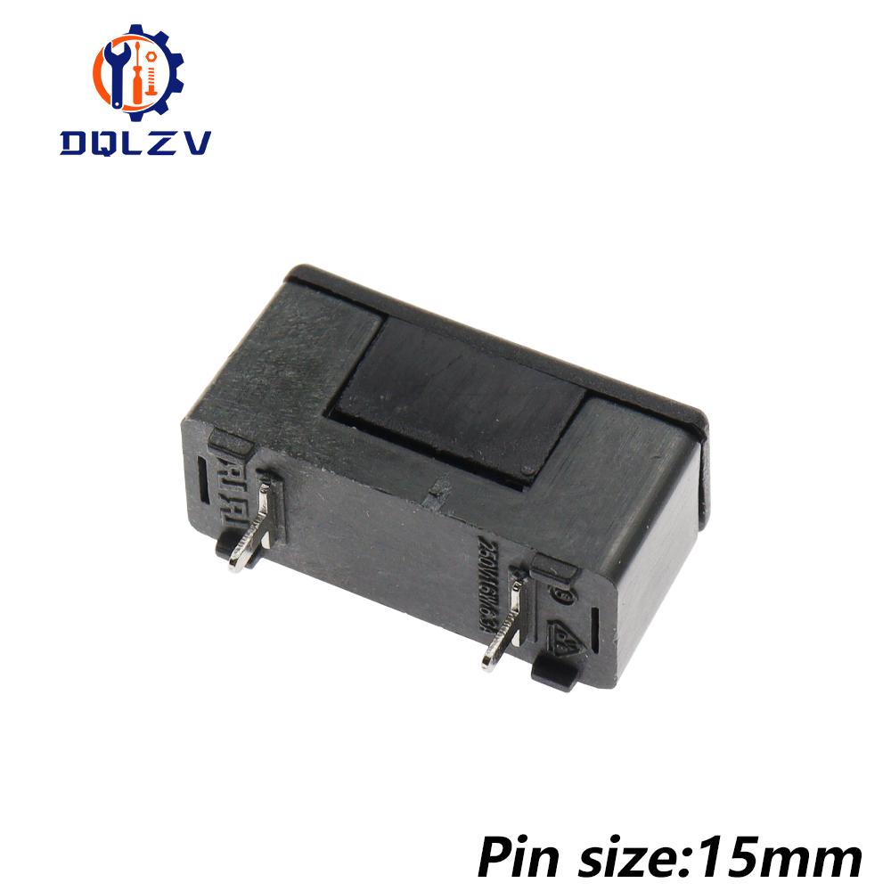 10PCS Mini Plastic Mounted 5*20mm Bayonet Type Fuse Holder With Cover Black Color PCB Terminal Foot distance 15mm 22mm