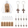Wooden Cross Keychain Party Gift Kraft Paper Label and Organza Bag Christening Gift
