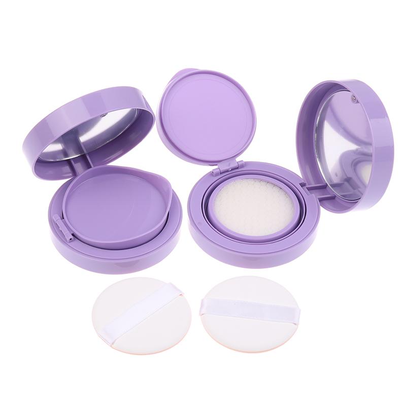 Purple Air Cushion Foundation Box Empty Cosmetic Container with Puff and Mirror for BB Cream, DIY Refills, and Makeup Storage