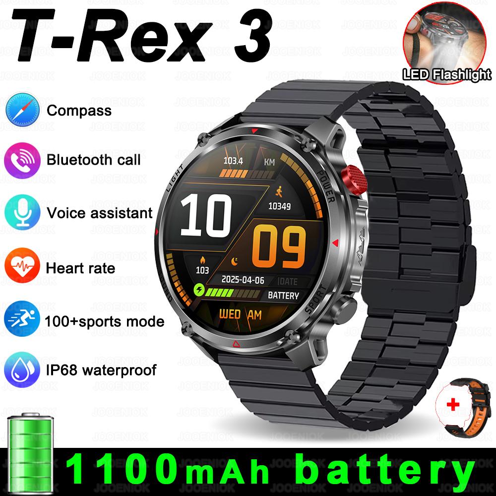 2026 Новые Умные Часы T-Rex 3 Ultra Military 1100 мАч 5ATM IP69K Компас Высотомер AMOLED LED Фонарик GPS Умные Часы Мужские 2