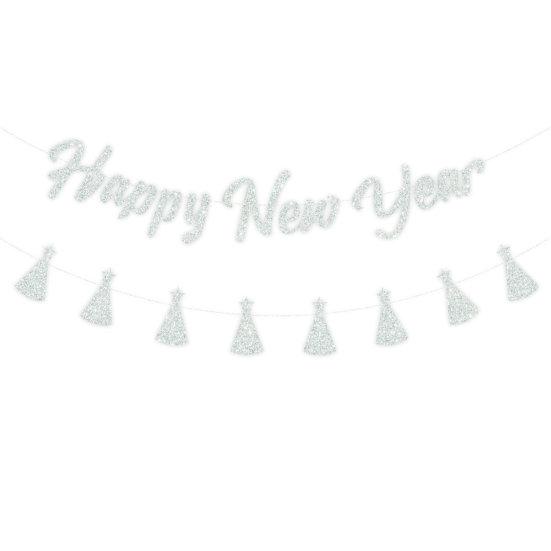 1 комплект, баннер с счастливым годом, долговечная блестящая подвесная шляпа, тянущий флаг, вечерние праздничные украшения