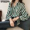Свободная полосатая рубашка большого размера в гонконгском стиле, женский шикарный топ с длинными рукавами, тонкое пальто, женская одежда в начале лета