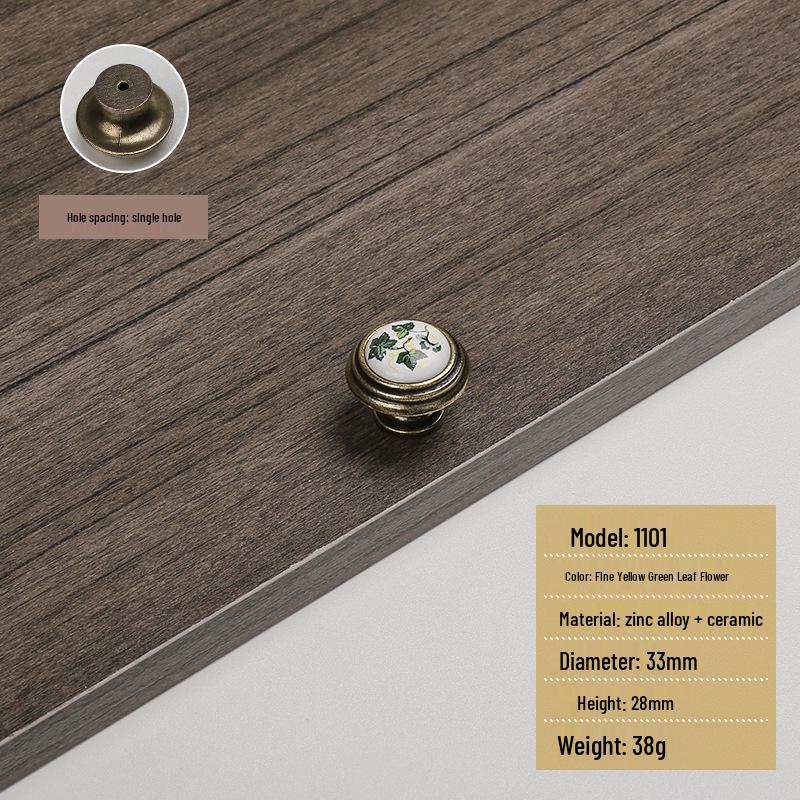 Античная коричневая, красная и зеленая керамическая ручка для ящика шкафа в стиле кантри с листом