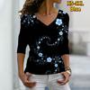 Women Autumn Floral Purple Flower String Printed Long Sleeve T-Shirts Loose V-Neck Plus Size Tee Shirt Tops Comfy Blouse