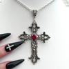 Large Gothic Cross Drill Pendant Jewelry Necklace Silver Color Red Tone Punk Jewellery Fashion Charm Statement Women Gift