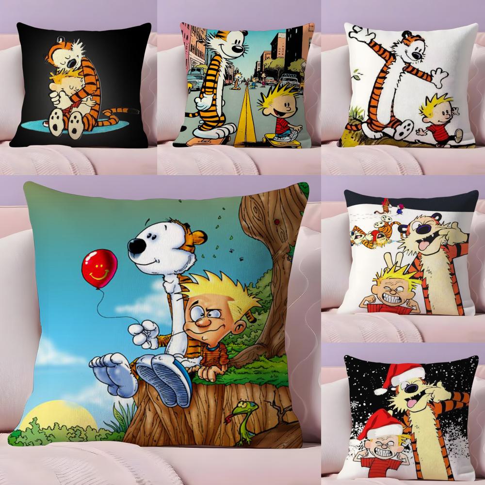 Comic CCalvin and HHobbes Cushion Cover Plush Fabric Soft DoubleSided Printed Sofa Warm Winter Home Gift Pillow Cover