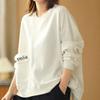 Spring and Autumn Cotton Sweater Pockets Loose All-match Round Neck Bottoming Top Women