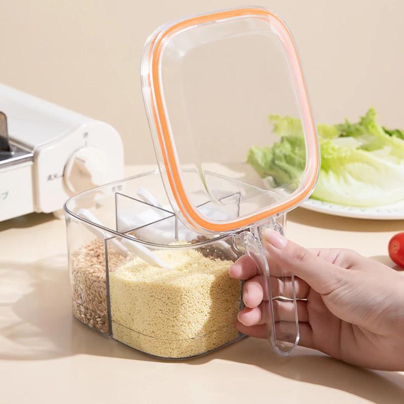 Kitchen Seasoning Box 4Grids Sealed Clear Lid Home Salt Storage Container Spice Can Chili Powder Jar Sugar Bowl Pepper Condiment