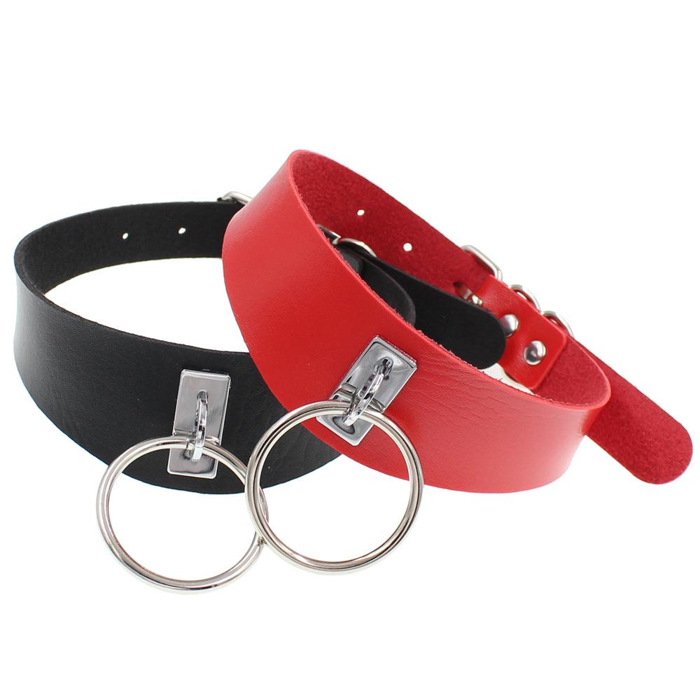 Simple Harajuku Street Dance Punk O-Shaped Ring Trend PU Leather Necklace Collar Neck Cover