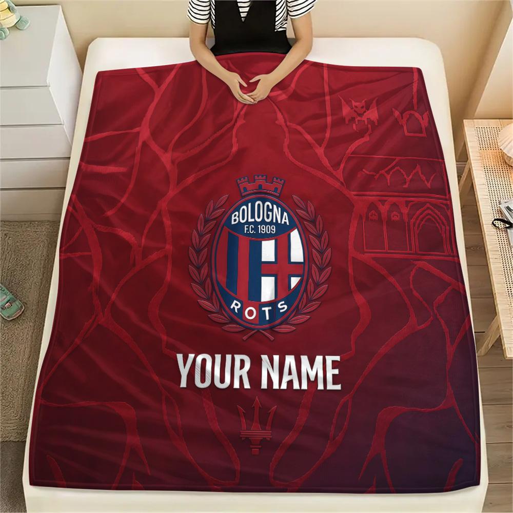 Custom Name Bologna FC2 Flannel Blanket, High quality Comfortable for All Seasons, Home Decor, Warmth and Comfort