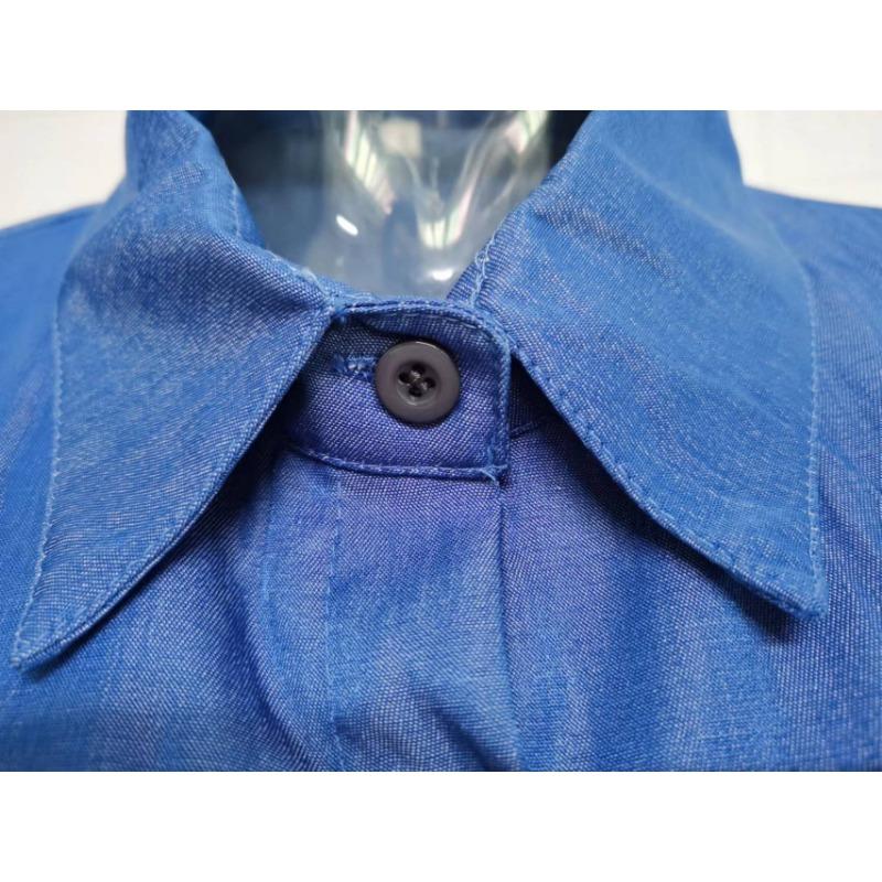 Elegant and Fashionable Long-sleeved Lapel Solid Color Long Denim Dress