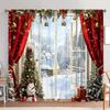 2pcs Celebrating Christmas Printed Curtain for Christmas Home Decor - Rod Pocket Window Treatment for Bedroom, Office, Kitchen