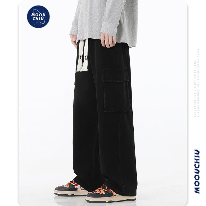Men's Fashion American Multi Pocket Work Jeans Men's Gender Free Loose Straight Hip Hop Wide Leg Pants