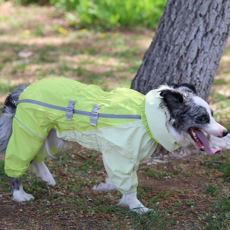 Four Legged Protection Suit Dog Raincoat With Reflective Stripe Dog High Neck Hooded Stormcoat Clothes Windproof Dog Clothing