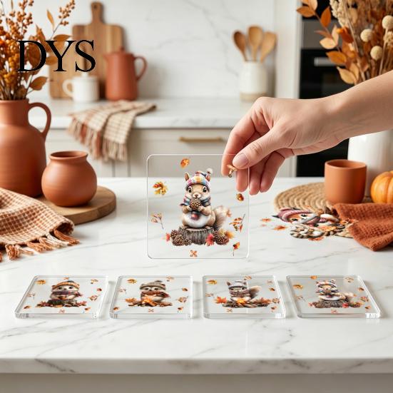 Термостойкие подставки под горячее 4 шт. Кленовый лист Белка Акриловая подставка, 2D Двусторонняя Поворотная подставка под чашку Кофе Универсальный размер