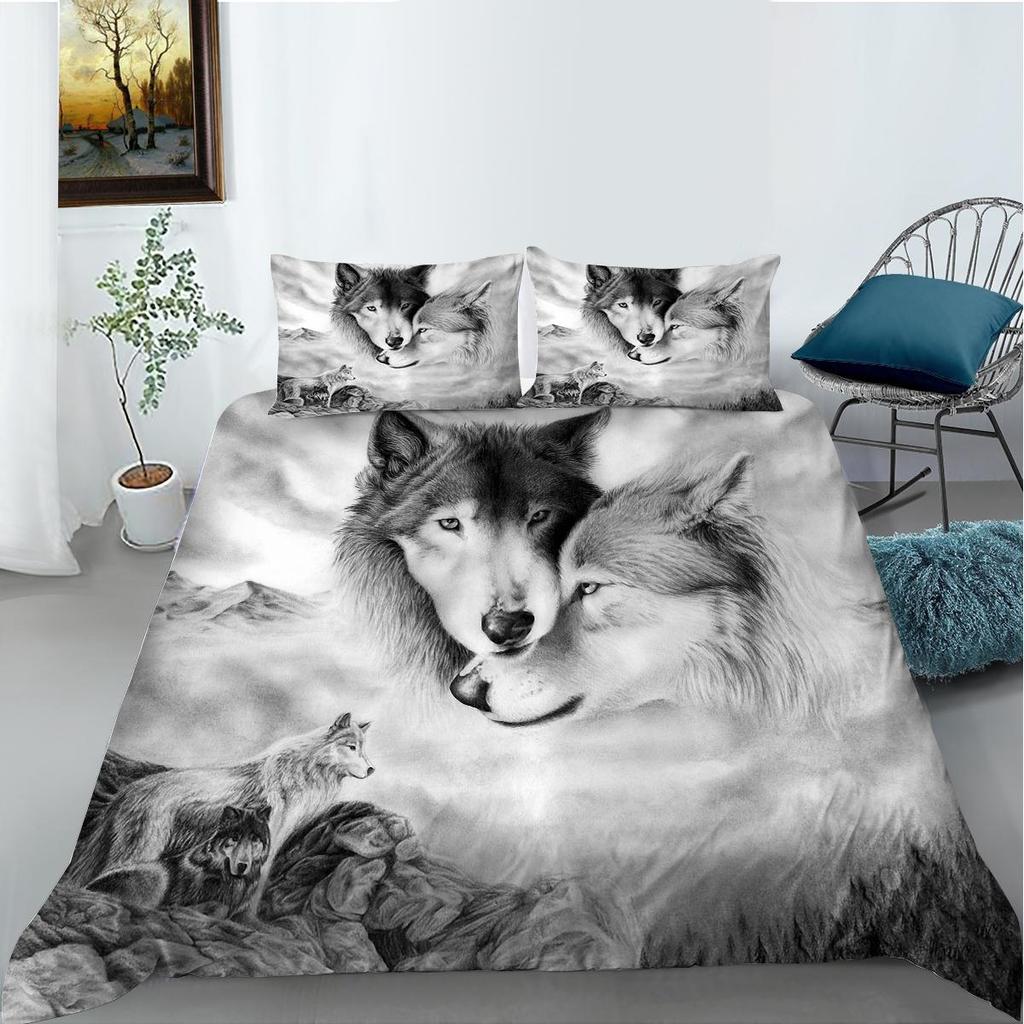 3D Printed Animal Bedding Set Wolf Pattern Down Duvet Cover Pillowcase 2/3pcAU/EU/DE All Sizes Men's and Boys' Cover