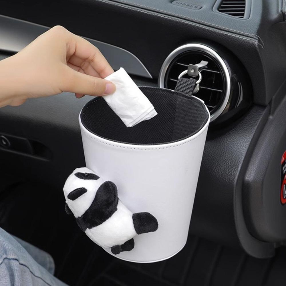 Cartoon Panda Car Trash Bin Can Cute Garbage Storage Bucket Large Auto Rubbish Bag Auto Outlet
