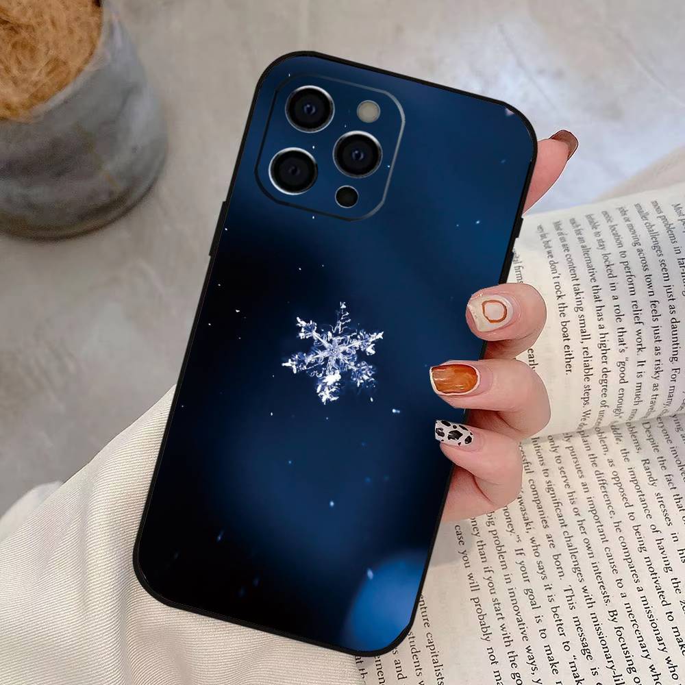 Красивый чехол для телефона со снежинками для iPhone 17, 16, 15, 14, 13, 12, 11 Plus, Pro Max, Другие Мягкий Черный Чехол