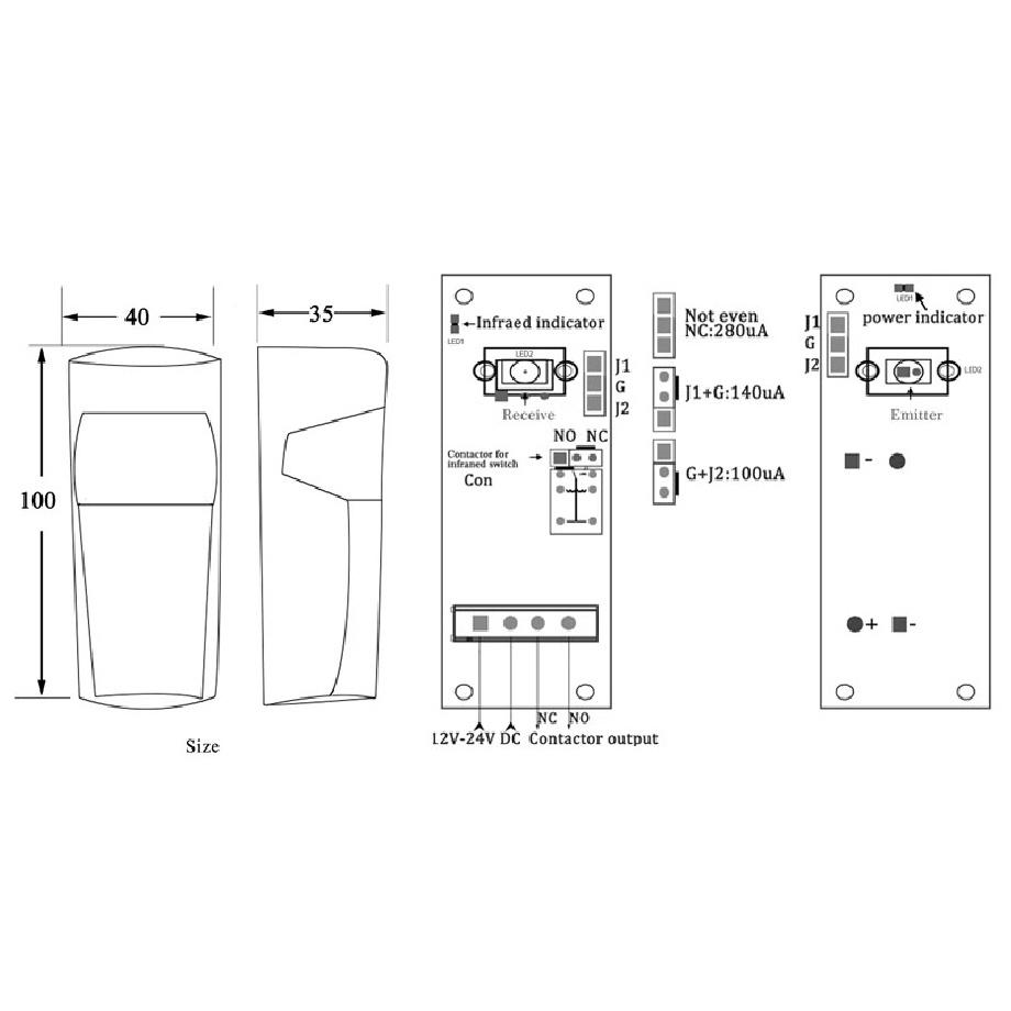 Universal AC/DC12V-24V Wireless AAA Battery Automatic Door Photocell Sensor Beam