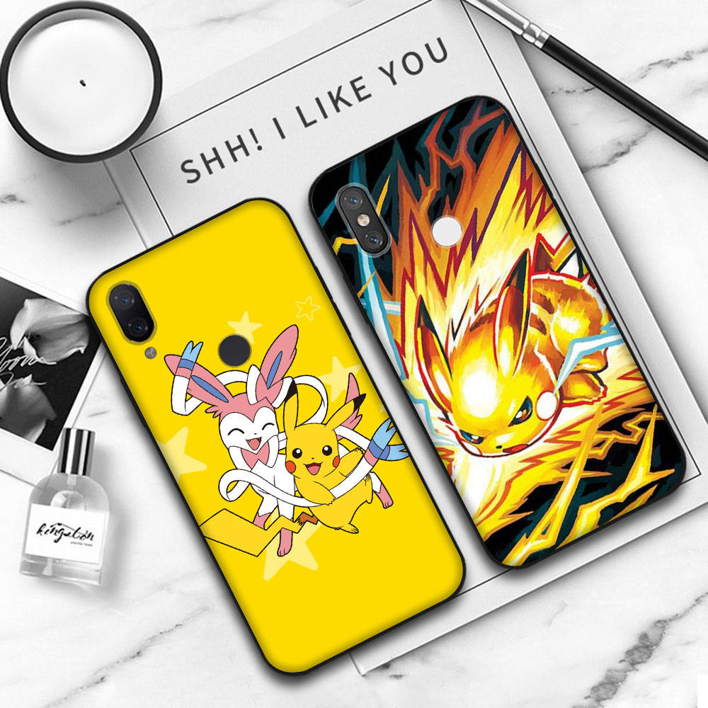 JP35 Pikachu Black Soft Case for Xiaomi Poco X6 X4 M5 M6 F5 F6 C65 C55 C50 C51 C40 Pro Redmi 14C A3X 13C 12C 11T 10A 9C Note 7 6 8A Plus