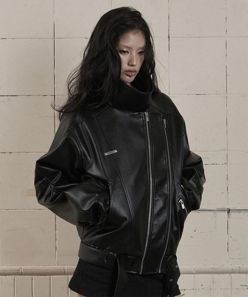AS YOU ARE Hide Snap Leather Jacket Black