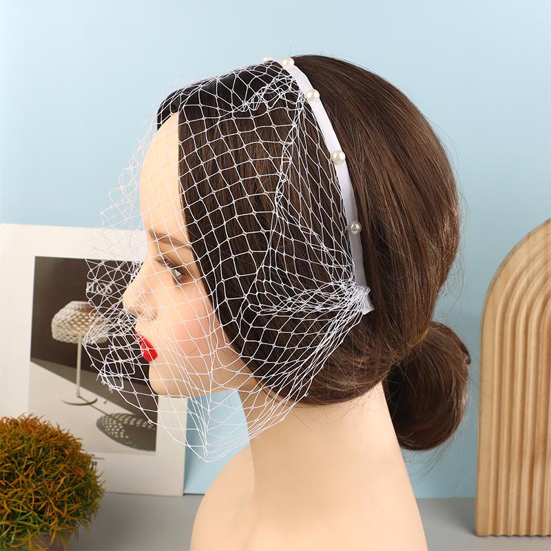 Модная сетчатая вуаль-клетка с жемчугом, свадебная, для вечеринки, повязки на голову, украшения для волос, головной убор для вечеринки, сцены