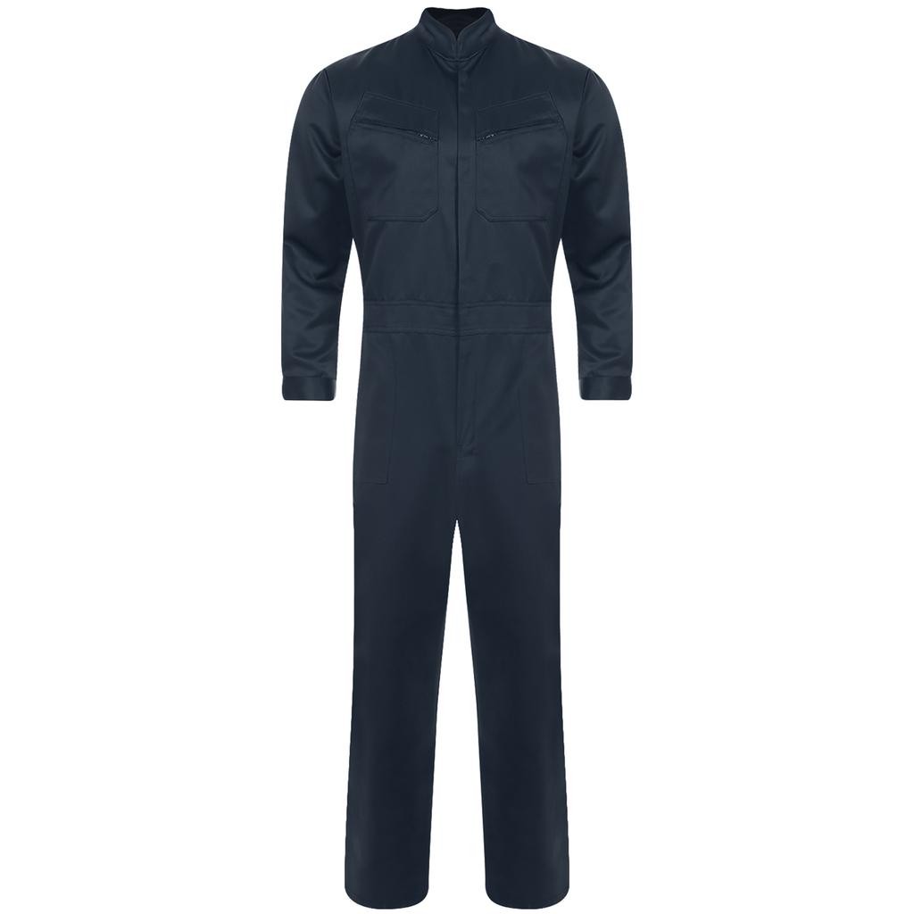 Mens Pure Cotton Jumpsuit Stand Collar Design Long Sleeve Front Zip Overalls Work Uniform Coveralls