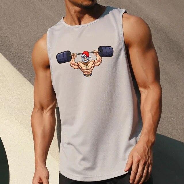 Летний мужской жилет без рукавов с круглым вырезом для фитнеса и бега с принтом, майка для мышц, жилет для тренировок в тренажерном зале