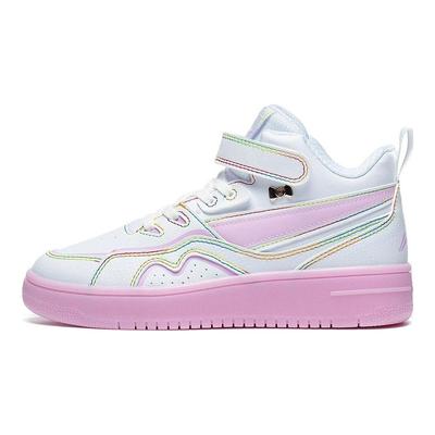 Li Ning Sports Lifestyle Series 937 Mid Slip Non-Slip Durable High Top Kids Skate Shoes Kids Skate Shoes White Pink YKCT018-2