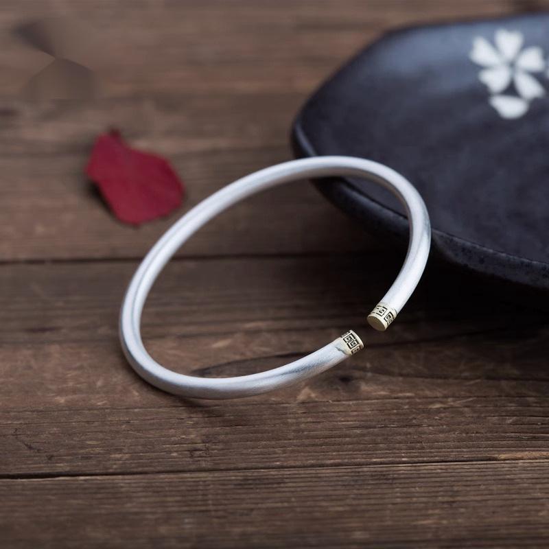 Zuyin 999 Niche Design Bracelet for Women, Pure Silver, Ancient Method, Retro Pattern, Inheritance, Open Solid, Simple and Fashionable Bracelet